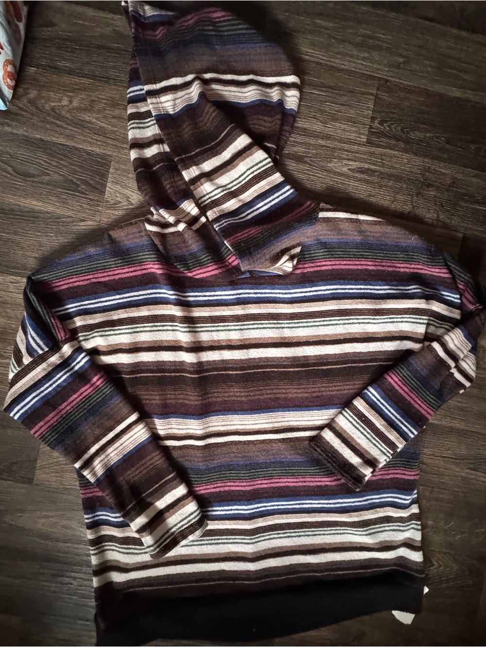 Striped Hooded Women's Sweater - Brown, Blue & Cream